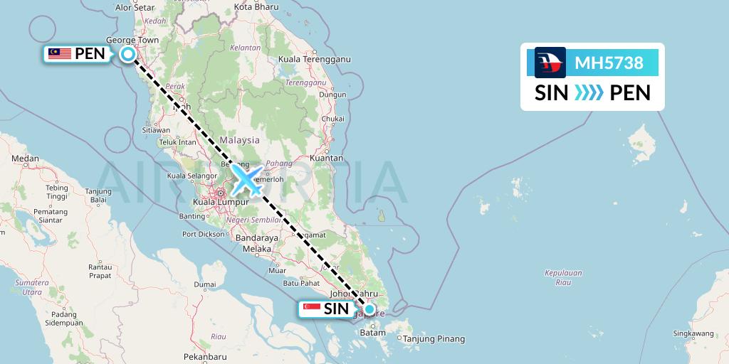 MH5738 Malaysia Airlines Flight Map: Singapore to Penang