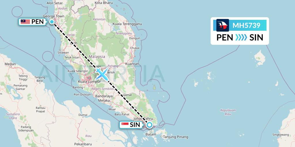 MH5739 Malaysia Airlines Flight Map: Penang to Singapore