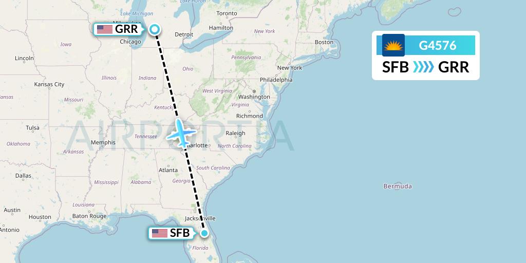 G4576 Allegiant Air Flight Map: Orlando to Grand Rapids