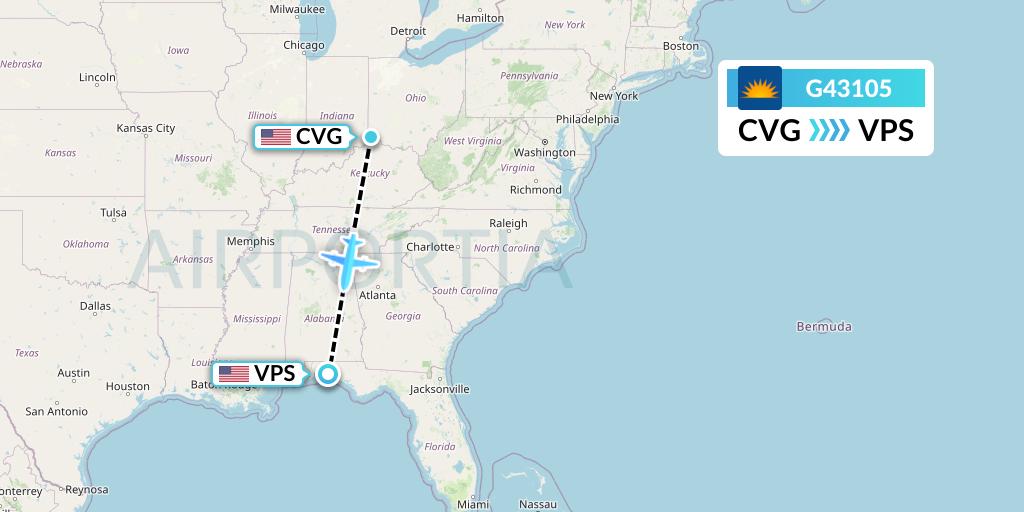 G43105 Allegiant Air Flight Map: Cincinnati to Valparaiso