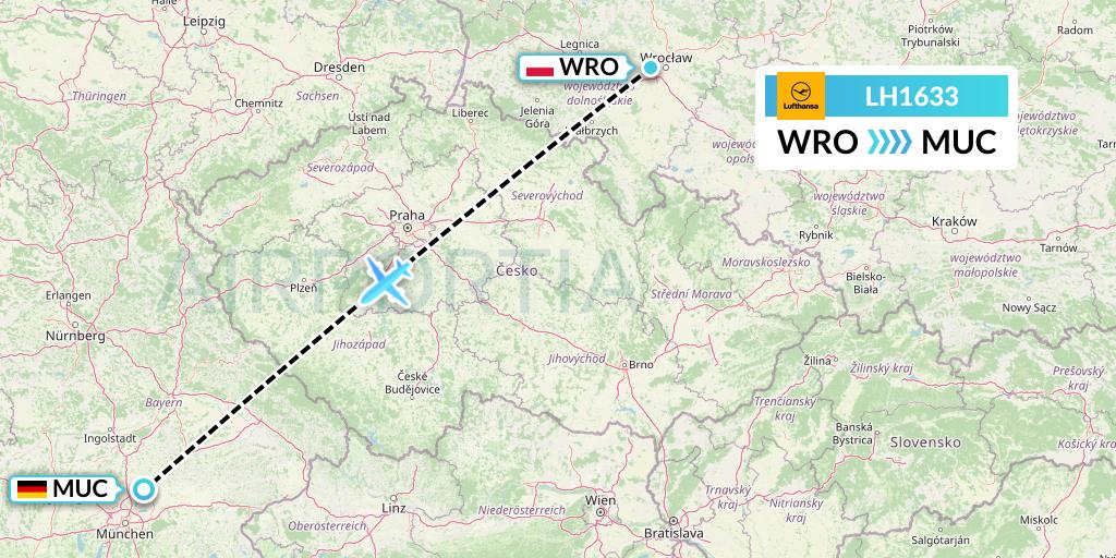 LH1633 Lufthansa Flight Map: Wroclaw to Munich