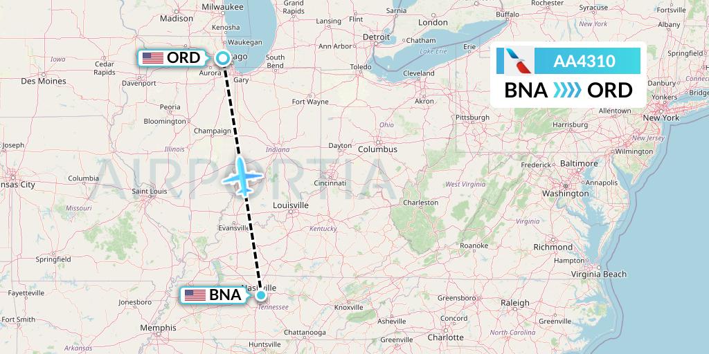 AA4310 American Airlines Flight Map: Nashville to Chicago