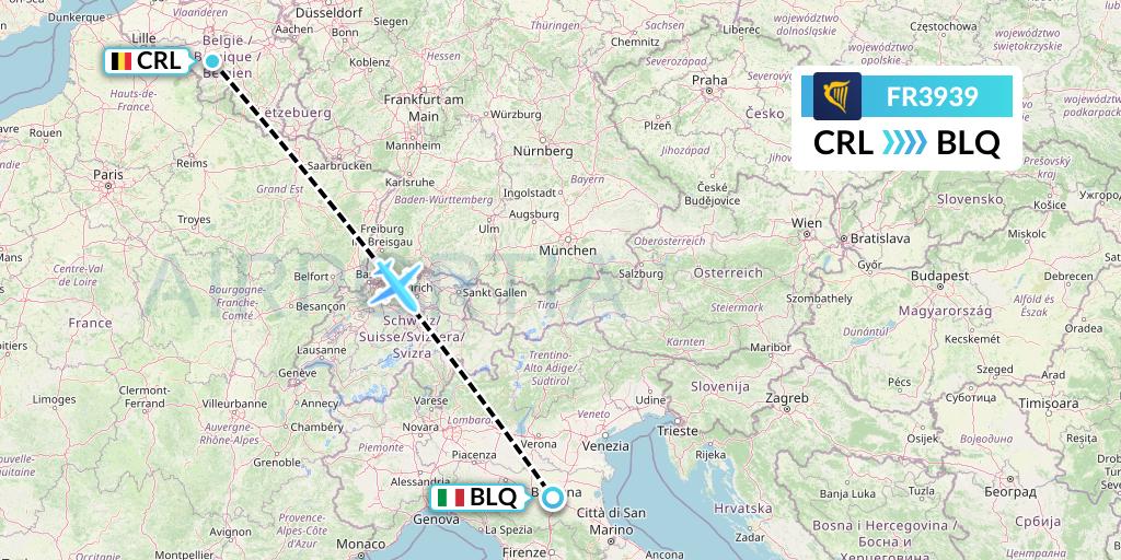 FR3939 Ryanair Flight Map: Brussels to Bologna