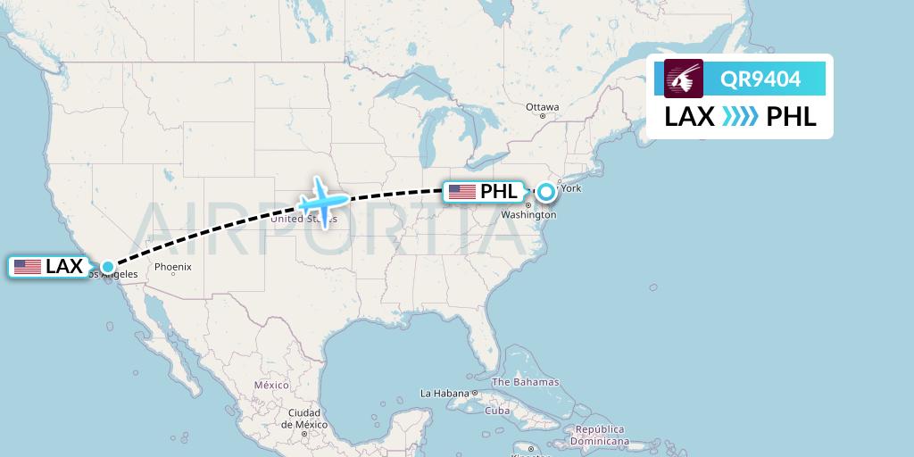 QR9404 Qatar Airways Flight Map: Los Angeles to Philadelphia