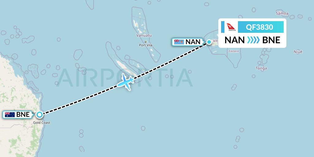 QF3830 Qantas Flight Map: Nadi to Brisbane