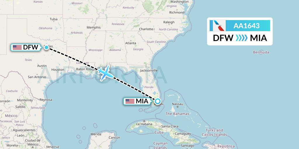 AA1643 American Airlines Flight Map: Dallas to Miami