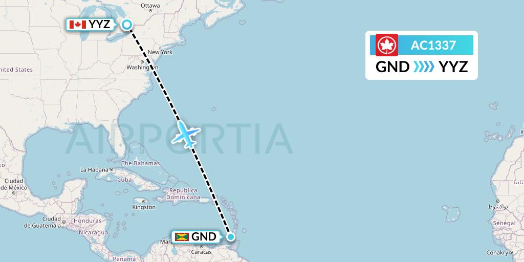 AC1337 Air Canada Flight Map: Point Salines to Toronto