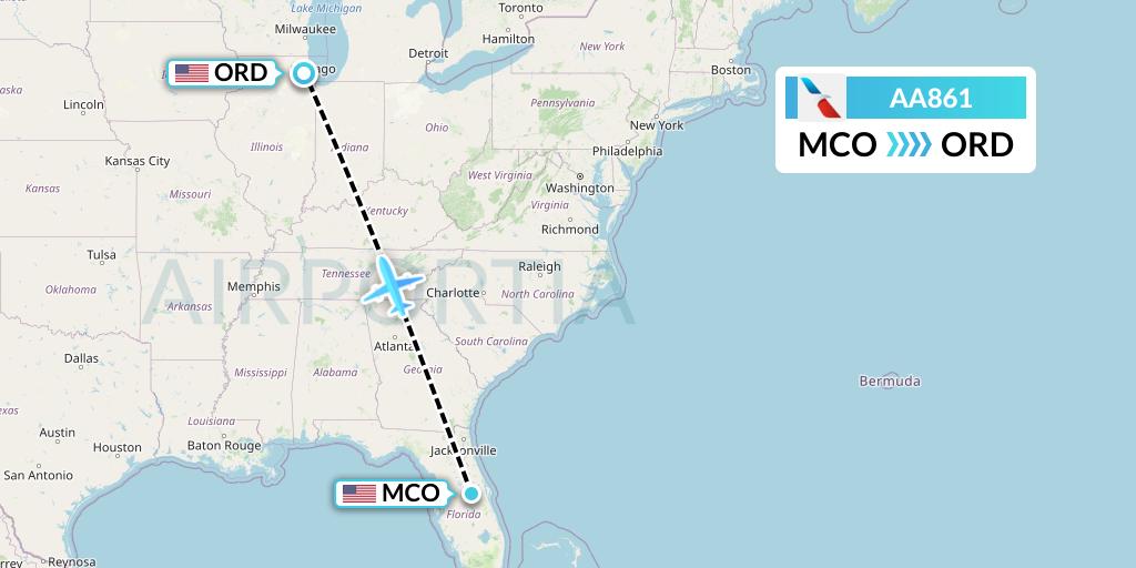 AA861 American Airlines Flight Map: Orlando to Chicago