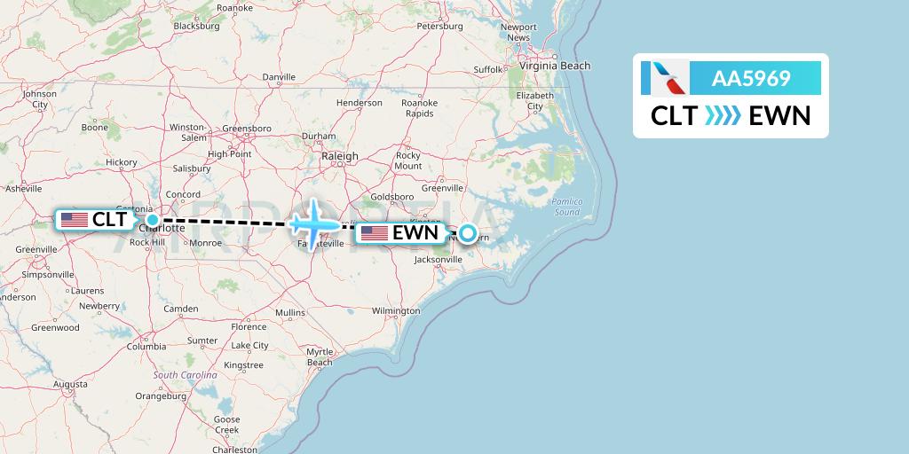 AA5969 American Airlines Flight Map: Charlotte to New Bern