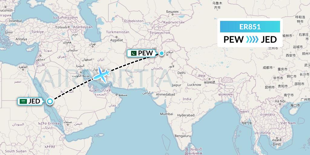 ER851 Serene Air Flight Map: Peshawar to Jeddah