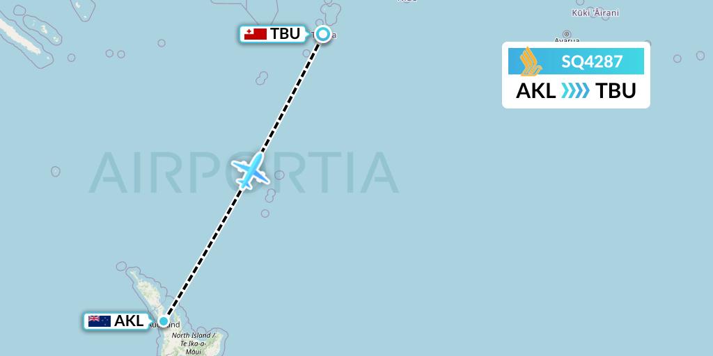 SQ4287 Singapore Airlines Flight Map: Auckland to Tongatapu