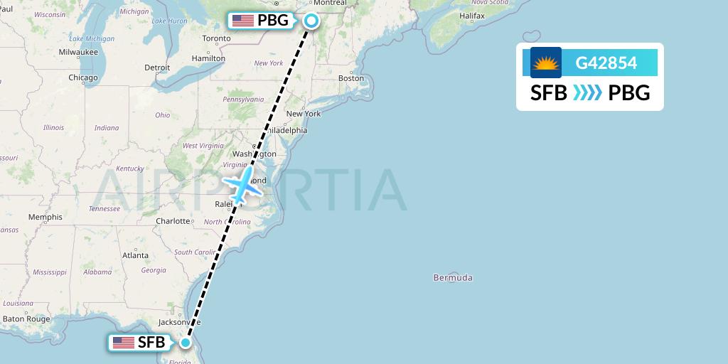 G42854 Allegiant Air Flight Map: Orlando to Plattsburgh