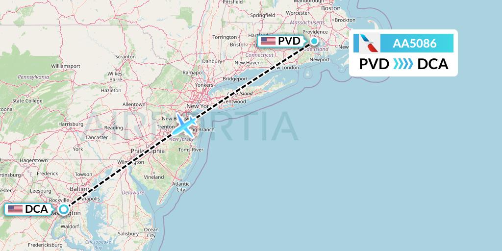 AA5086 American Airlines Flight Map: Providence to Washington