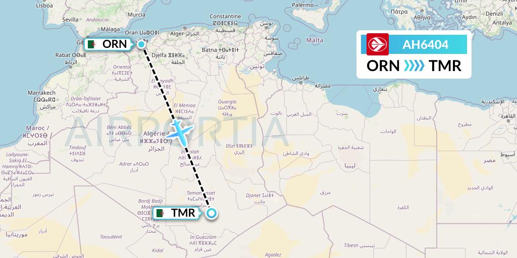 AH6404 Air Algerie Flight Map: Oran to Tamanrasset