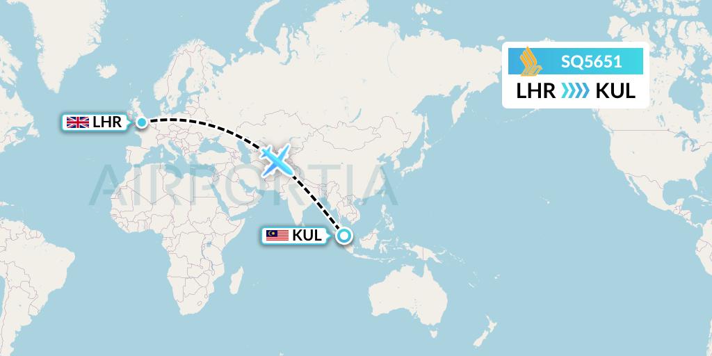 SQ5651 Singapore Airlines Flight Map: London to Kuala Lumpur