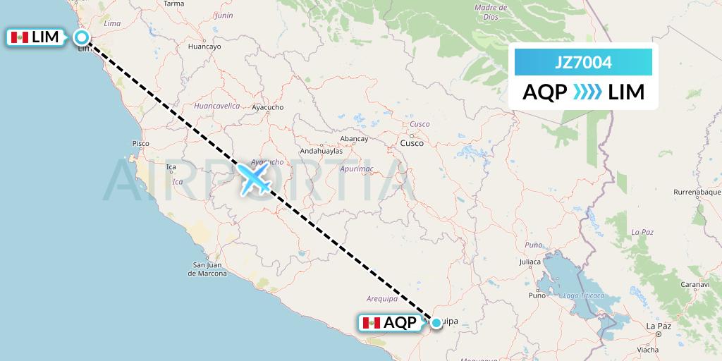 JZ7004 Jetsmart Airlines Peru Flight Map: Arequipa to Lima