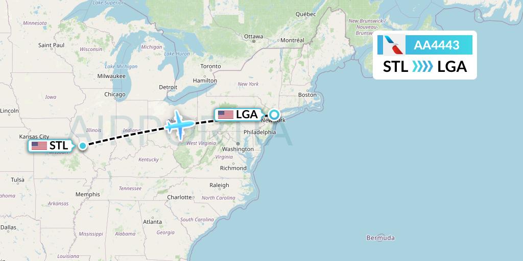 AA4443 American Airlines Flight Map: St. Louis to New York