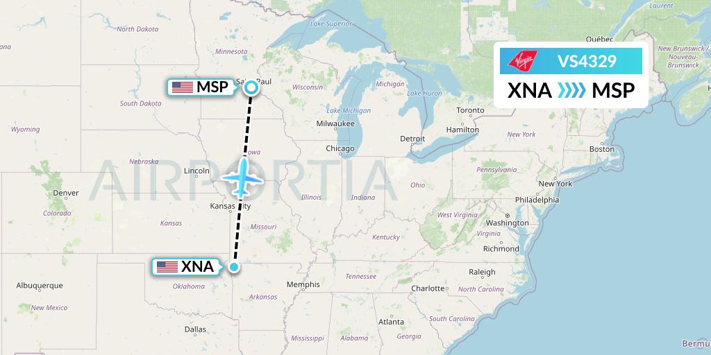 VS4329 Virgin Atlantic Airways Flight Map: Bentonville to Minneapolis