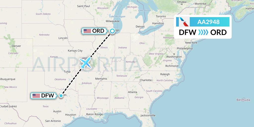 AA2948 American Airlines Flight Map: Dallas to Chicago
