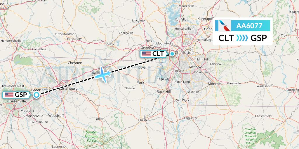 AA6077 American Airlines Flight Map: Charlotte to Greenville-Spartanburg