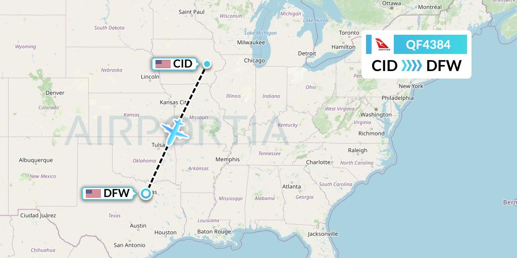 QF4384 Qantas Flight Map: Cedar Rapids to Dallas