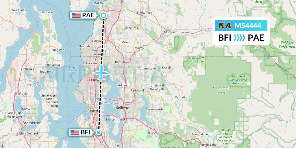 M54444 Kenmore Air Flight Map: Seattle to Everett