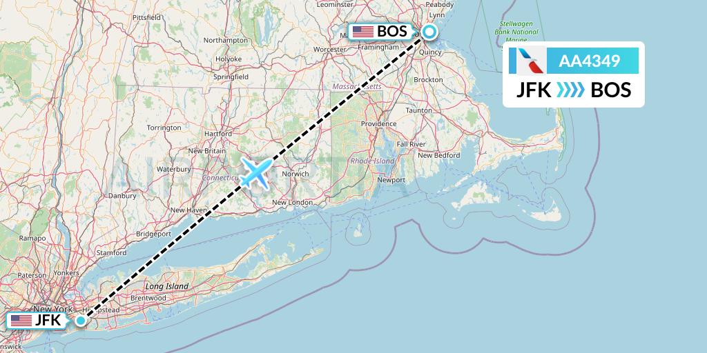 AA4349 American Airlines Flight Map: New York to Boston