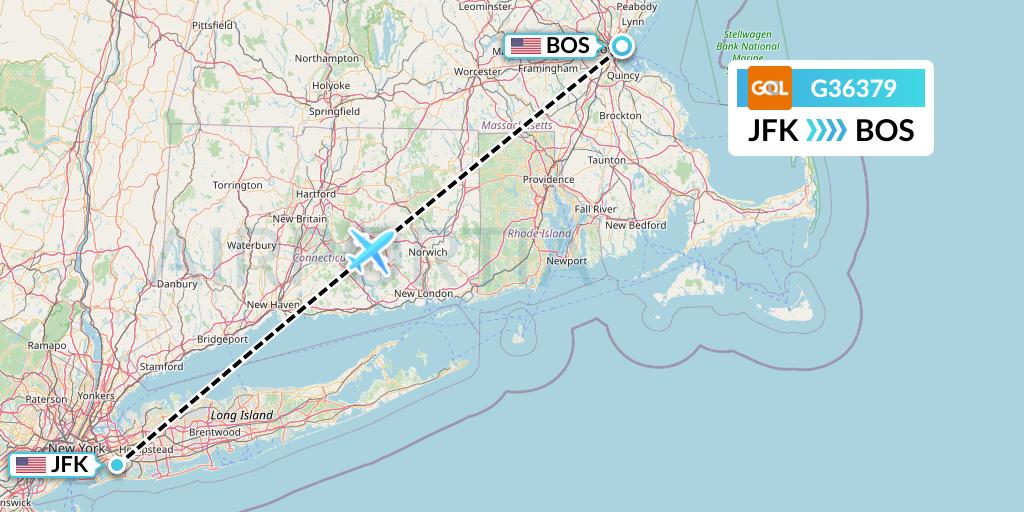 G36379 GOL Transportes Aeros Flight Map: New York to Boston