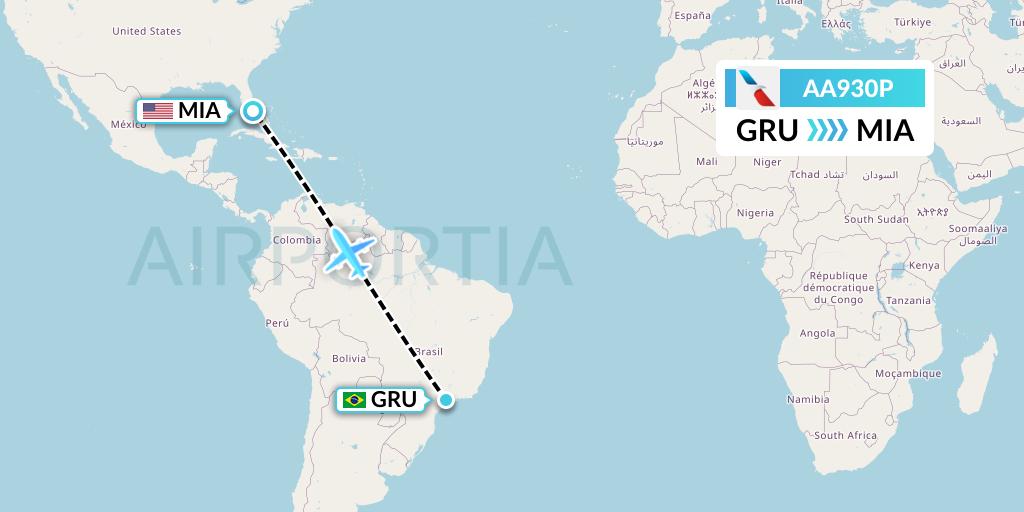 AA930P American Airlines Flight Map: Sao Paulo to Miami