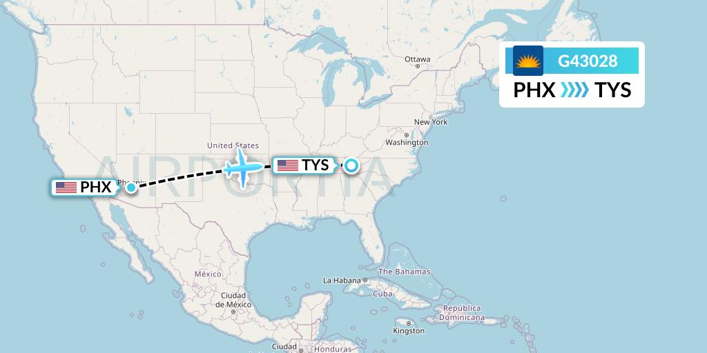 G43028 Allegiant Air Flight Map: Phoenix to Knoxville