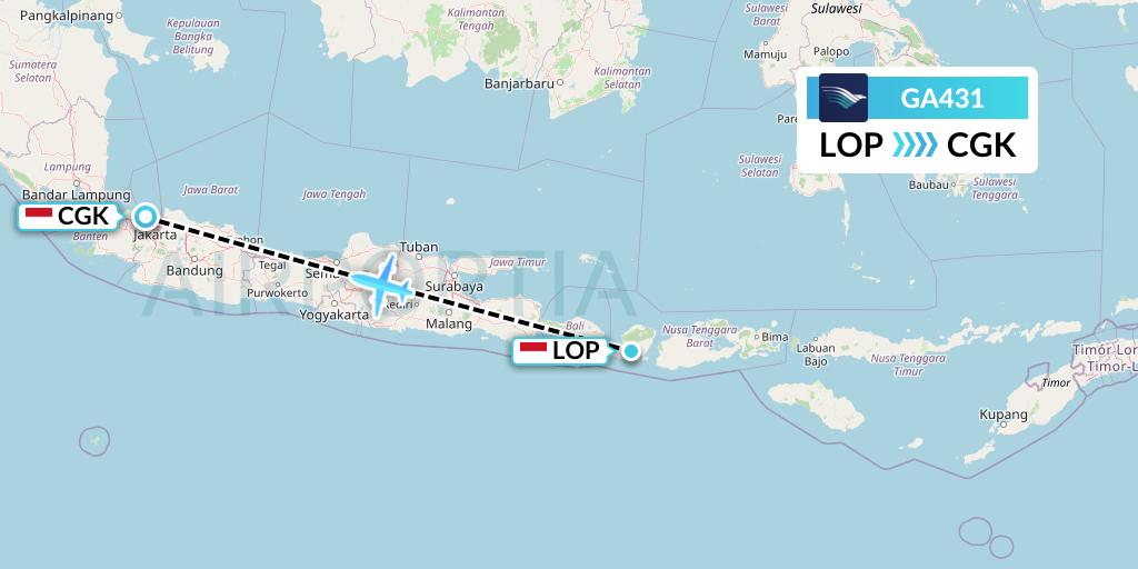 GA431 Garuda Indonesia Flight Map: Lombok to Jakarta