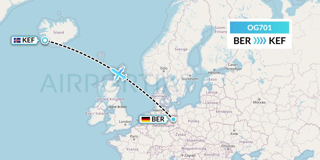 OG701 Fly Play Flight Map: Berlin to Reykjavik