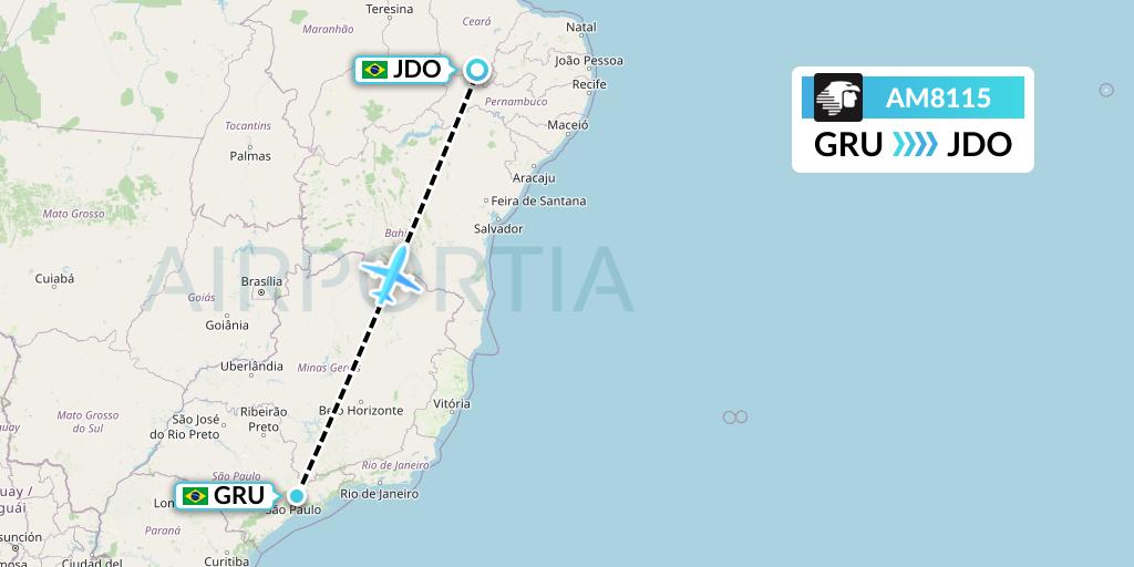 AM8115 Aeromexico Flight Map: Sao Paulo to Juazeiro Do Norte