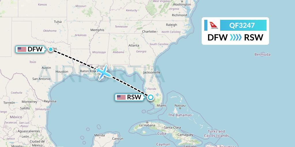 QF3247 Qantas Flight Map: Dallas to Fort Myers