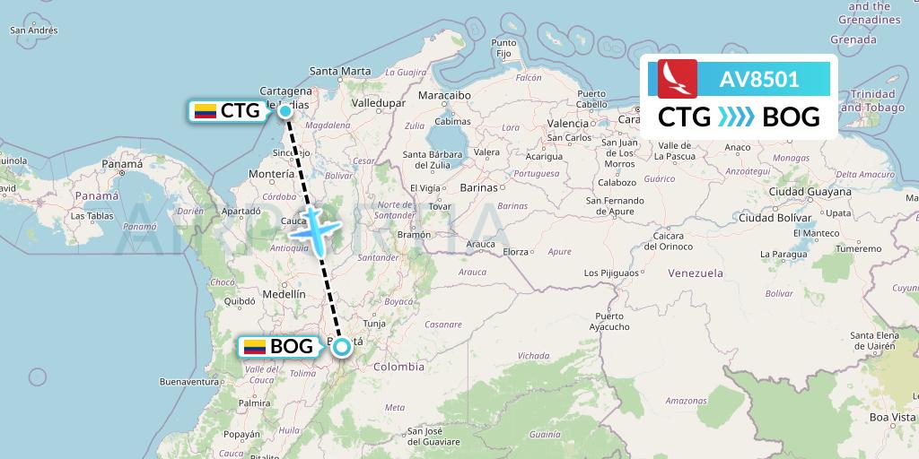 AV8501 Avianca Flight Map: Cartagena to Bogota