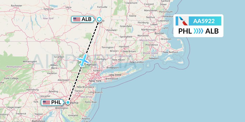 AA5922 American Airlines Flight Map: Philadelphia to Albany