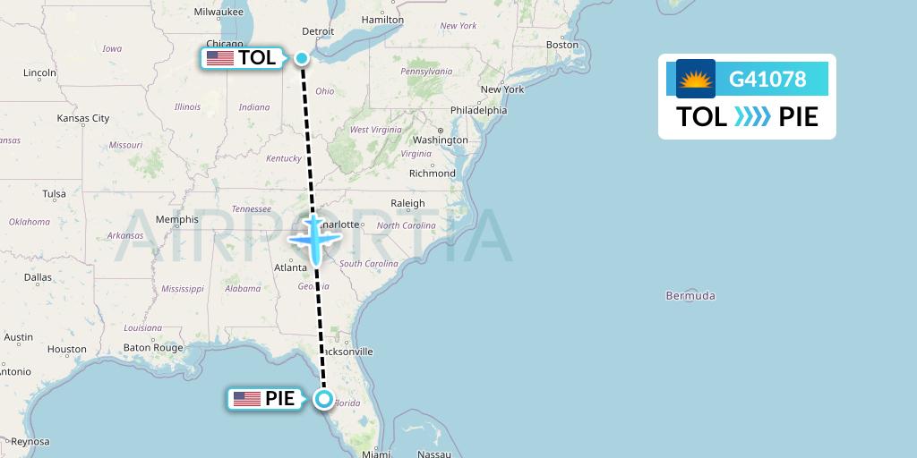 G41078 Allegiant Air Flight Map: Toledo to St. Petersburg