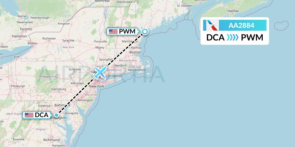 AA2884 American Airlines Flight Map: Washington to Portland