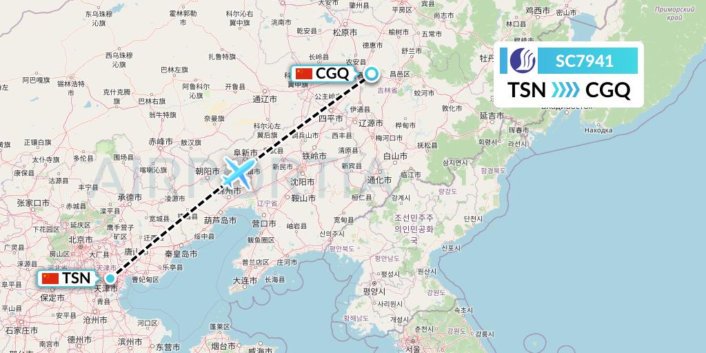 SC7941 Shandong Airlines Flight Map: Tianjin to Changchun
