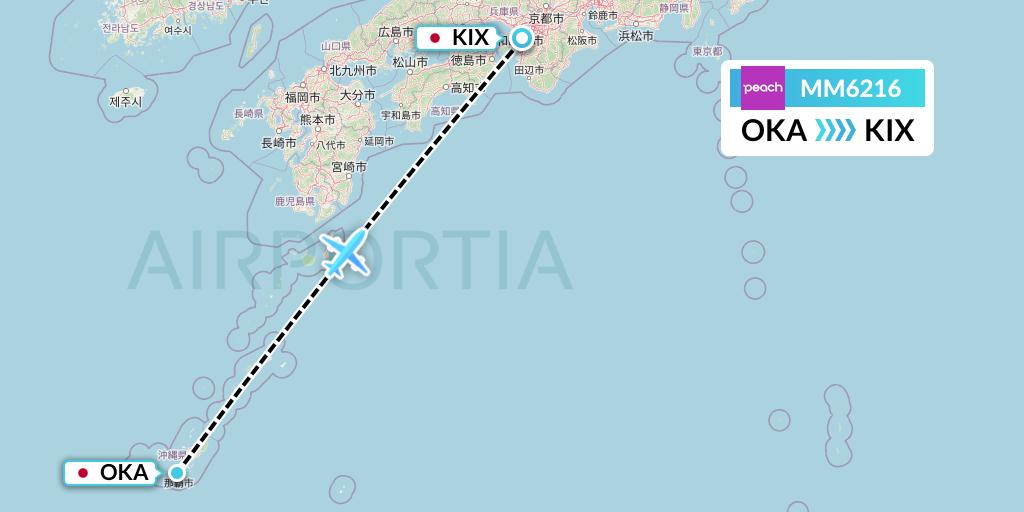 MM6216 Peach Aviation Flight Map: Naha to Osaka