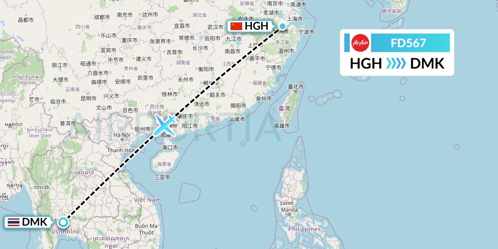 FD567 Thai AirAsia Flight Map: Hangzhou to Bangkok