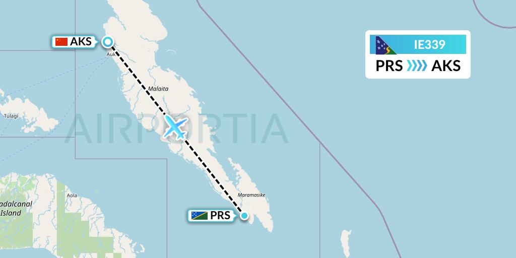 IE339 Solomon Airlines Flight Map: Parasi to Auki