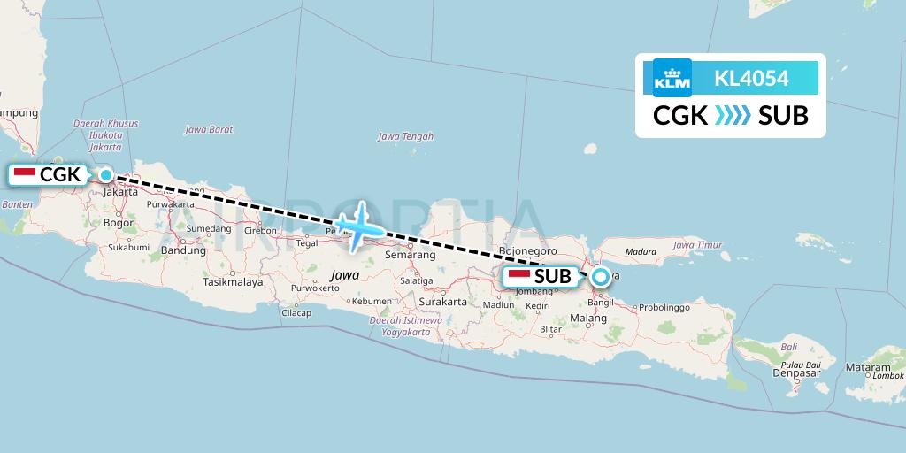 KL4054 KLM Flight Map: Jakarta to Surabaya