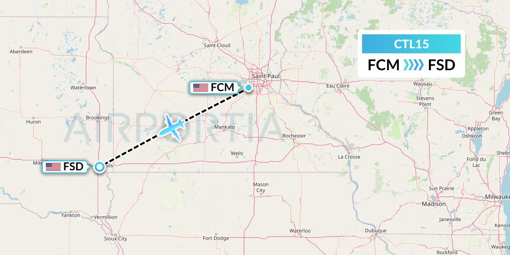 CTL15 Central Airlines Flight Map: Minneapolis to Sioux Falls