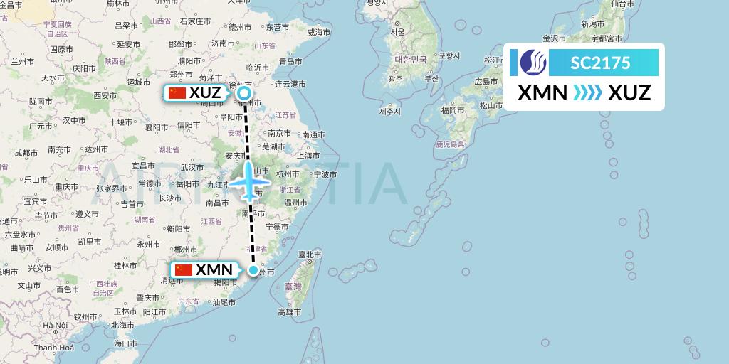 SC2175 Shandong Airlines Flight Map: Xiamen to Xuzhou