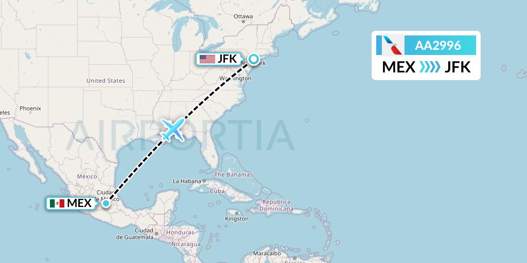 AA2996 American Airlines Flight Map: Mexico City to New York