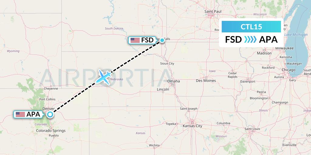 CTL15 Central Airlines Flight Map: Sioux Falls to Denver