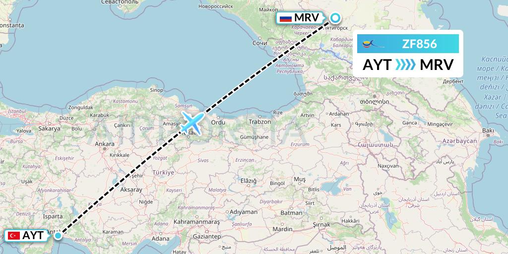 ZF856 Azur Air Flight Map: Antalya to Mineralnye Vody