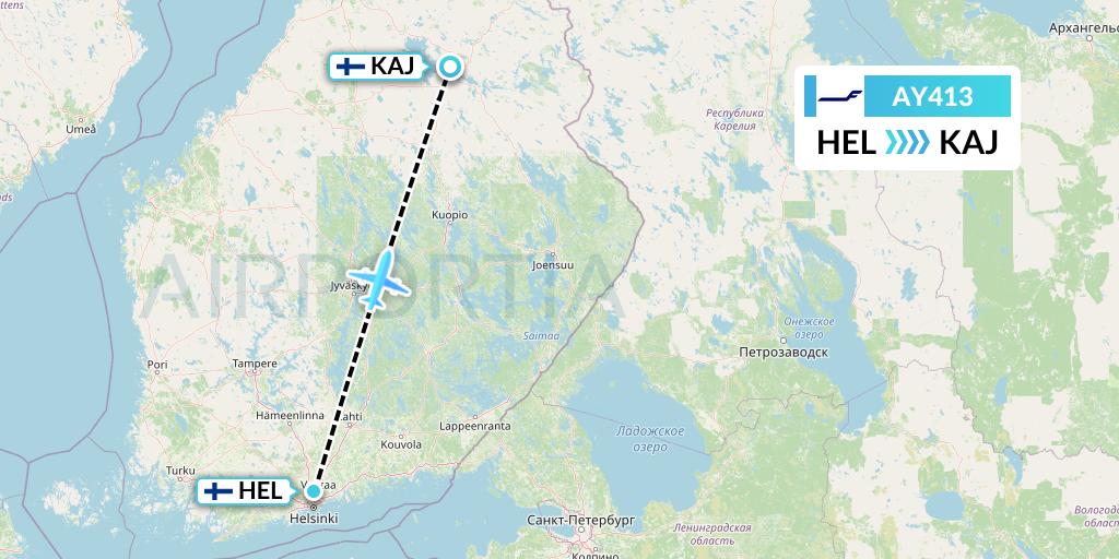 AY413 Finnair Flight Map: Helsinki to Kajaani