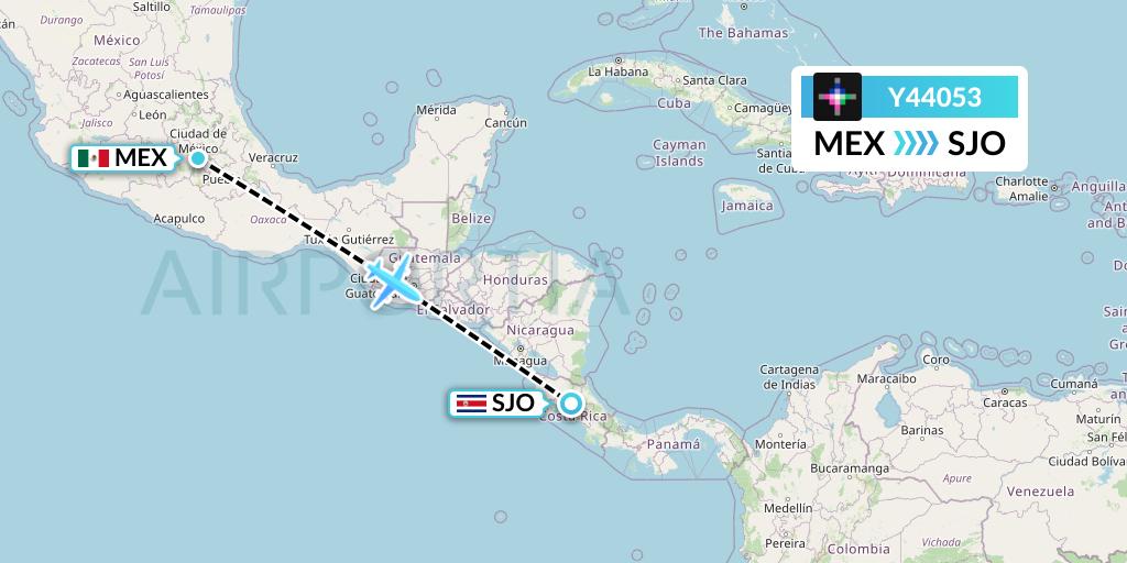 Y44053 Volaris Flight Map: Mexico City to San Jose